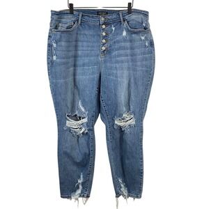 Judy Blue Womens Boyfriend Fit Jeans sz 22W Blue Distressed Button Fly High Rise